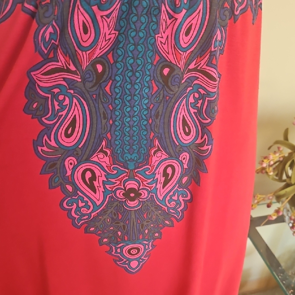 BEAUTIFUL FREE PEOPLE RED, PINK, AND BROWN BEADED TUNIC OR DRESS. NWOT. - Picture 3 of 16
